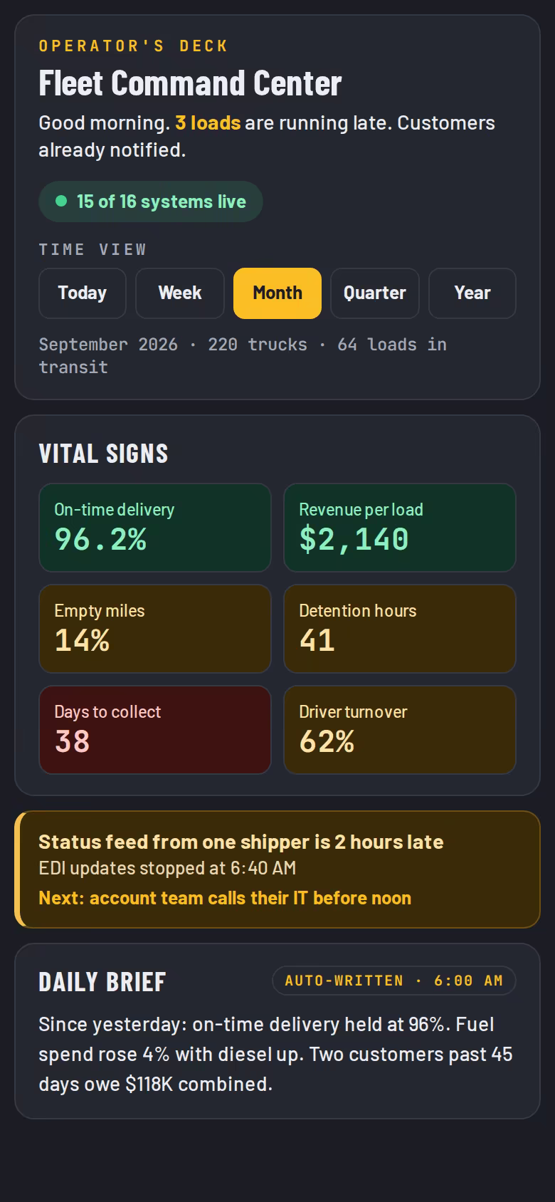 Logistics and fleets command center
